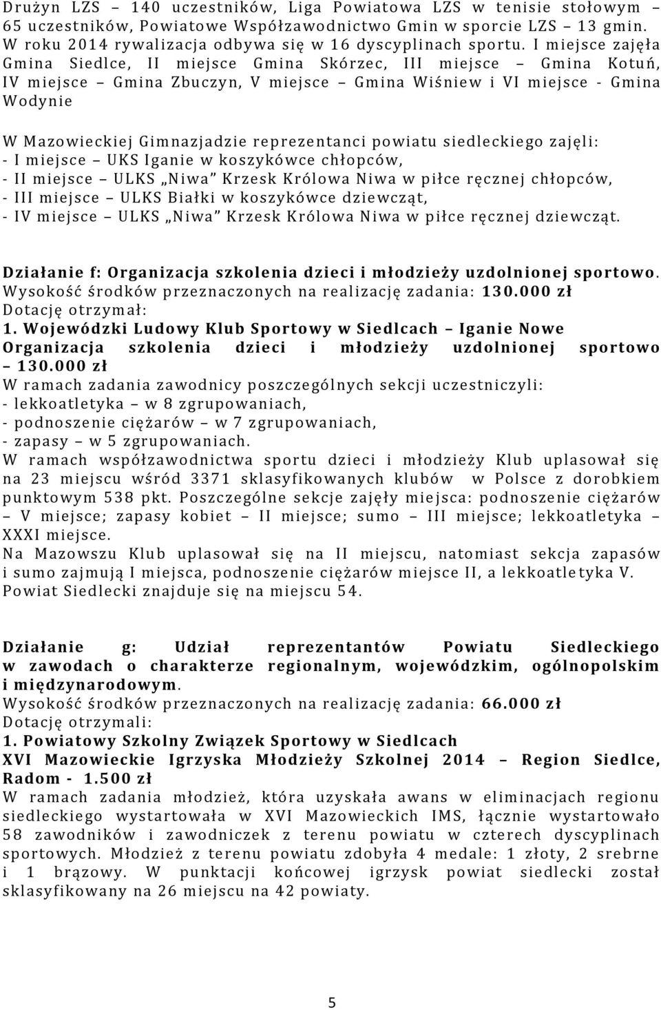 reprezentanci powiatu siedleckiego zajęli: - I miejsce UKS Iganie w koszykówce chłopców, - II miejsce ULKS Niwa Krzesk Królowa Niwa w piłce ręcznej chłopców, - III miejsce ULKS Białki w koszykówce