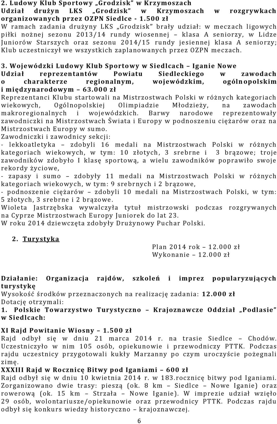 jesiennej klasa A seniorzy; Klub uczestniczył we wszystkich zaplanowanych przez OZPN meczach. 3.