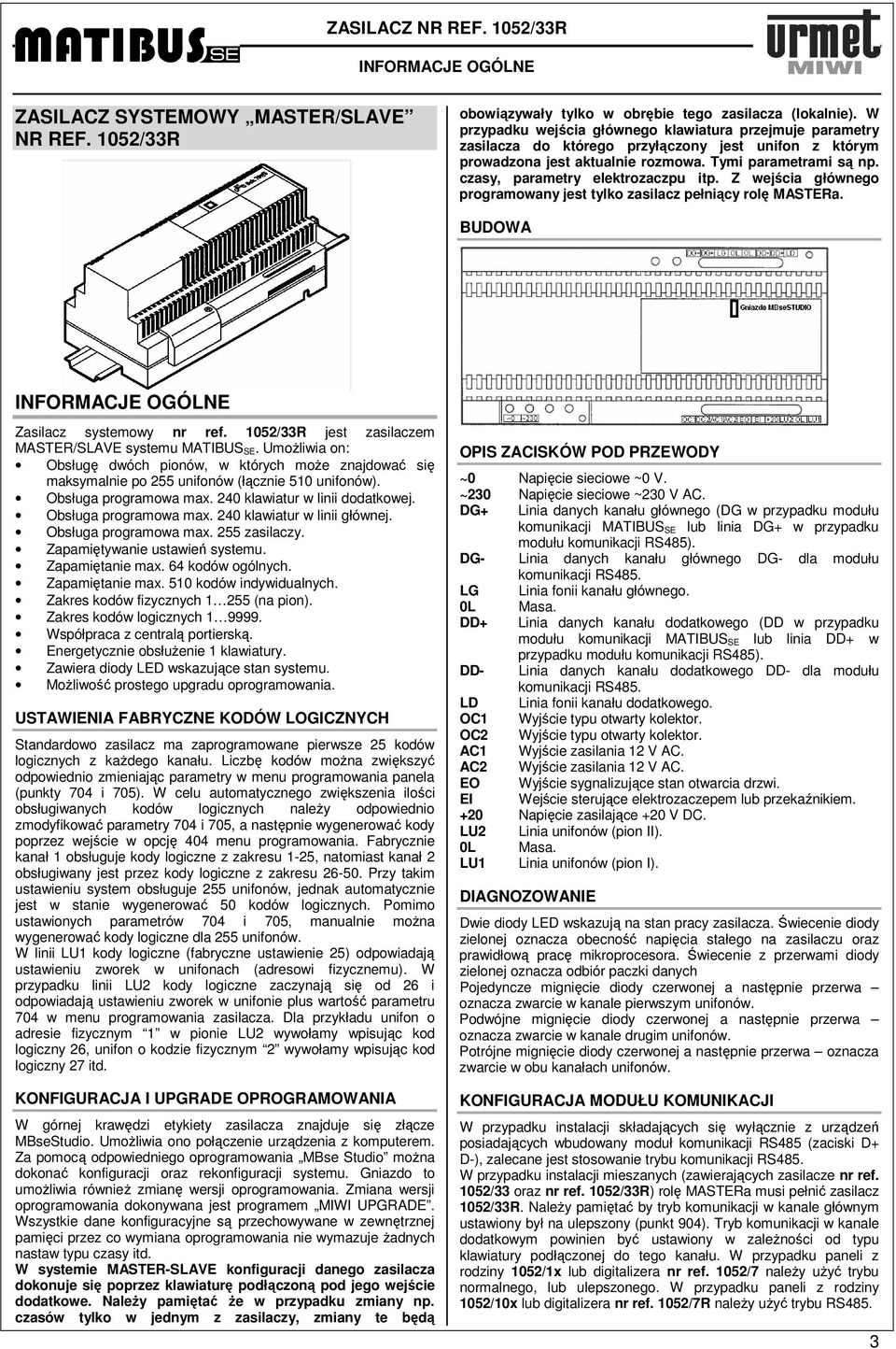 czasy, parametry elektrozaczpu itp. Z wejścia głównego programowany jest tylko zasilacz pełniący rolę MASEa. BUDOWA INFOMAJE OGÓLNE Zasilacz systemowy nr ref.