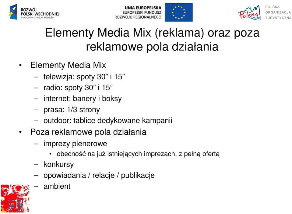 outdoor: tablice dedykowane kampanii Poza reklamowe pola działania imprezy plenerowe