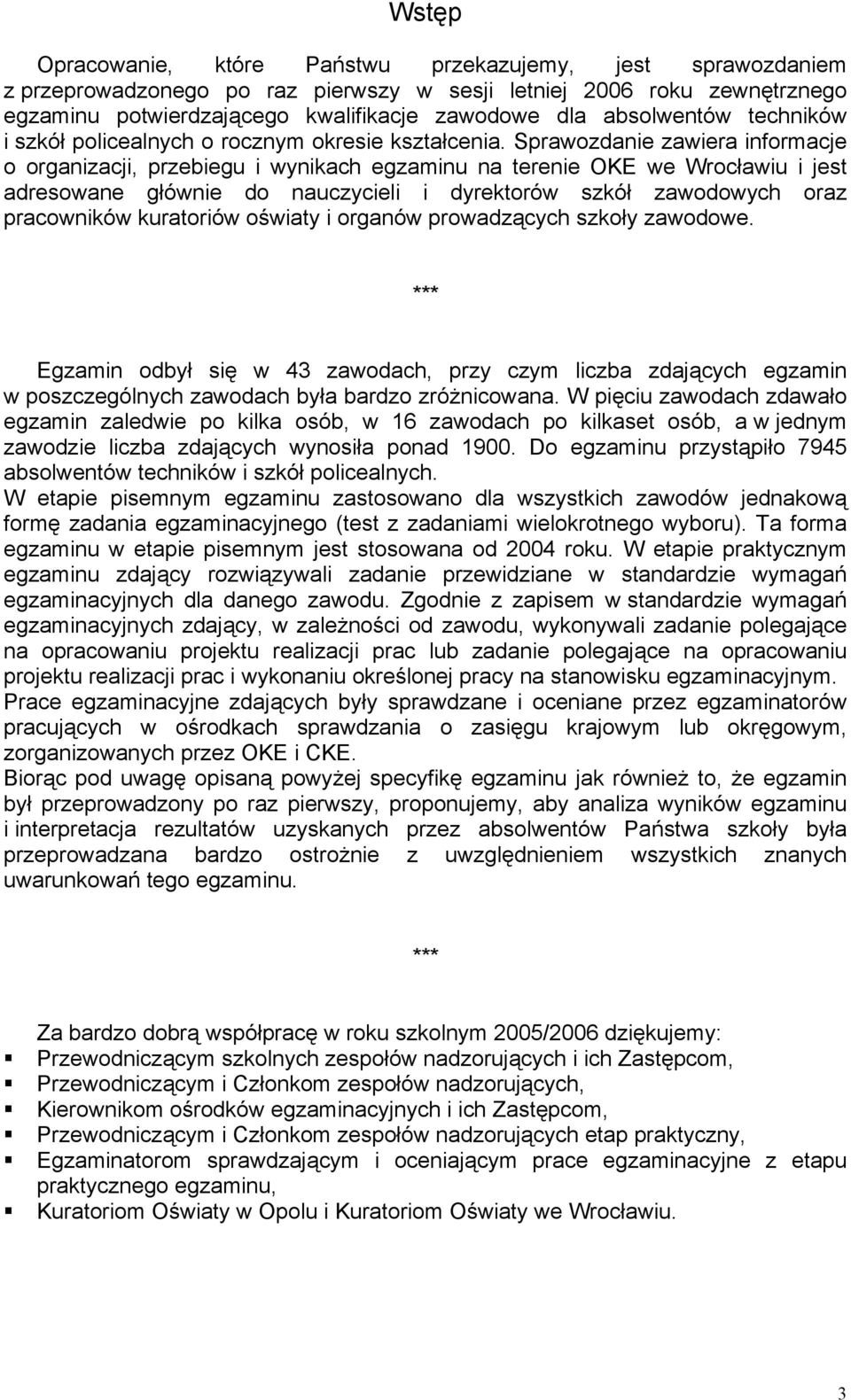Sprawozdanie zawiera informacje o organizacji, przebiegu i ach egzaminu na terenie OKE we Wrocławiu i jest adresowane głównie do nauczycieli i dyrektorów szkół zawodowych oraz pracowników kuratoriów