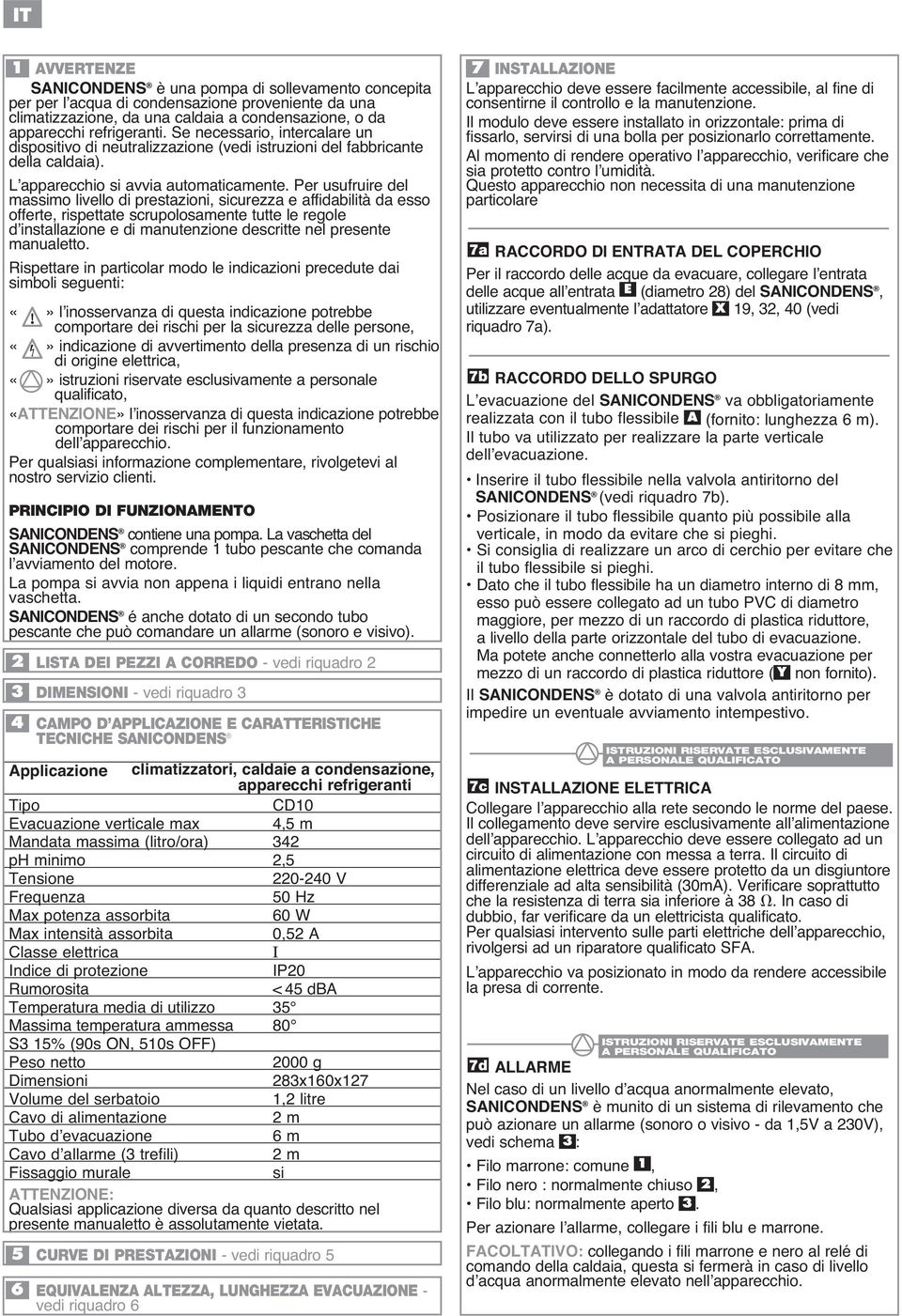 LUNGHEZZA EVACUAZIONE - 7 INSTALLAZIONE 7a E SANICONDENS X 7b SANICONDENS A SANICONDENS Y non fornito SANICONDENS ISTRUZIONI