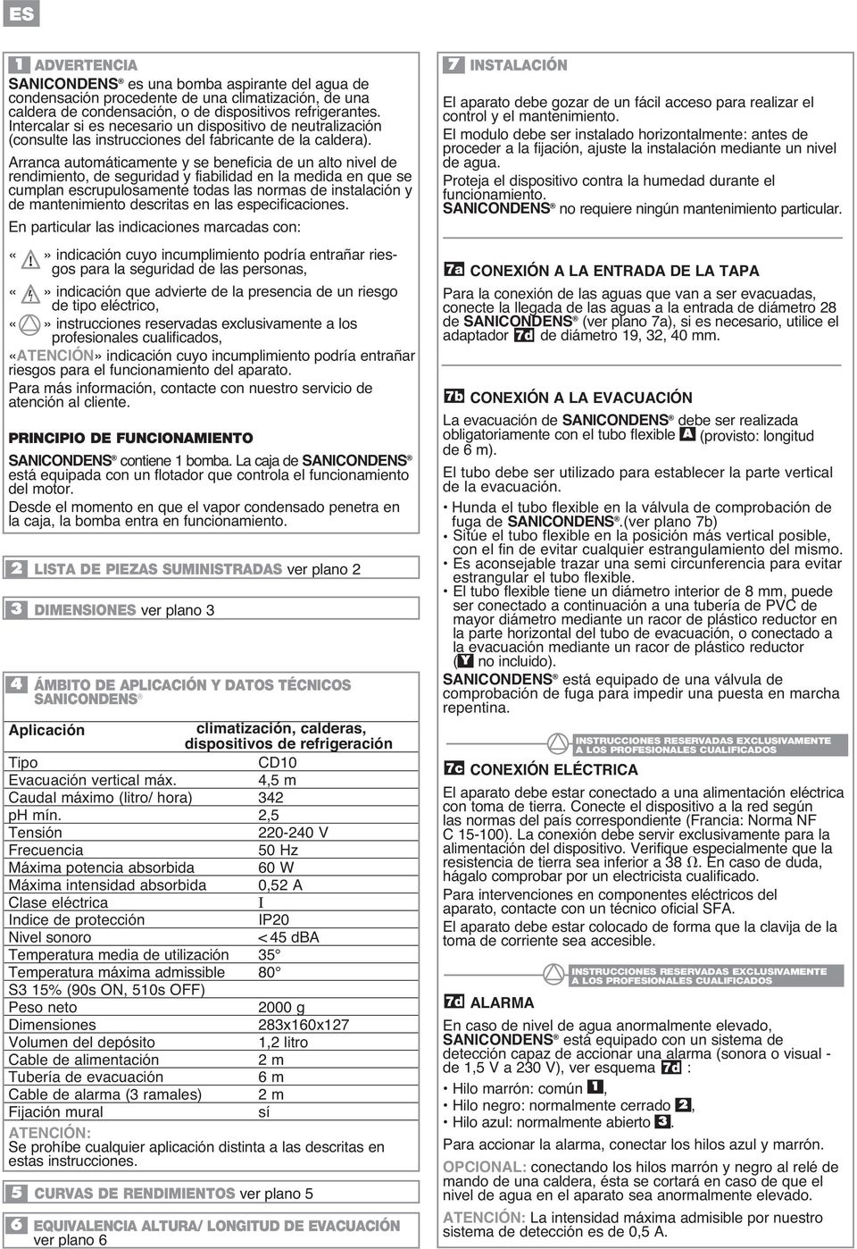 EVACUACIÓN 7 INSTALACIÓN SANICONDENS 7a de SANICONDENS 7d 7b SANICONDENS A SANICONDENS Y SANICONDENS INSTRUCCIONES RESERVADAS