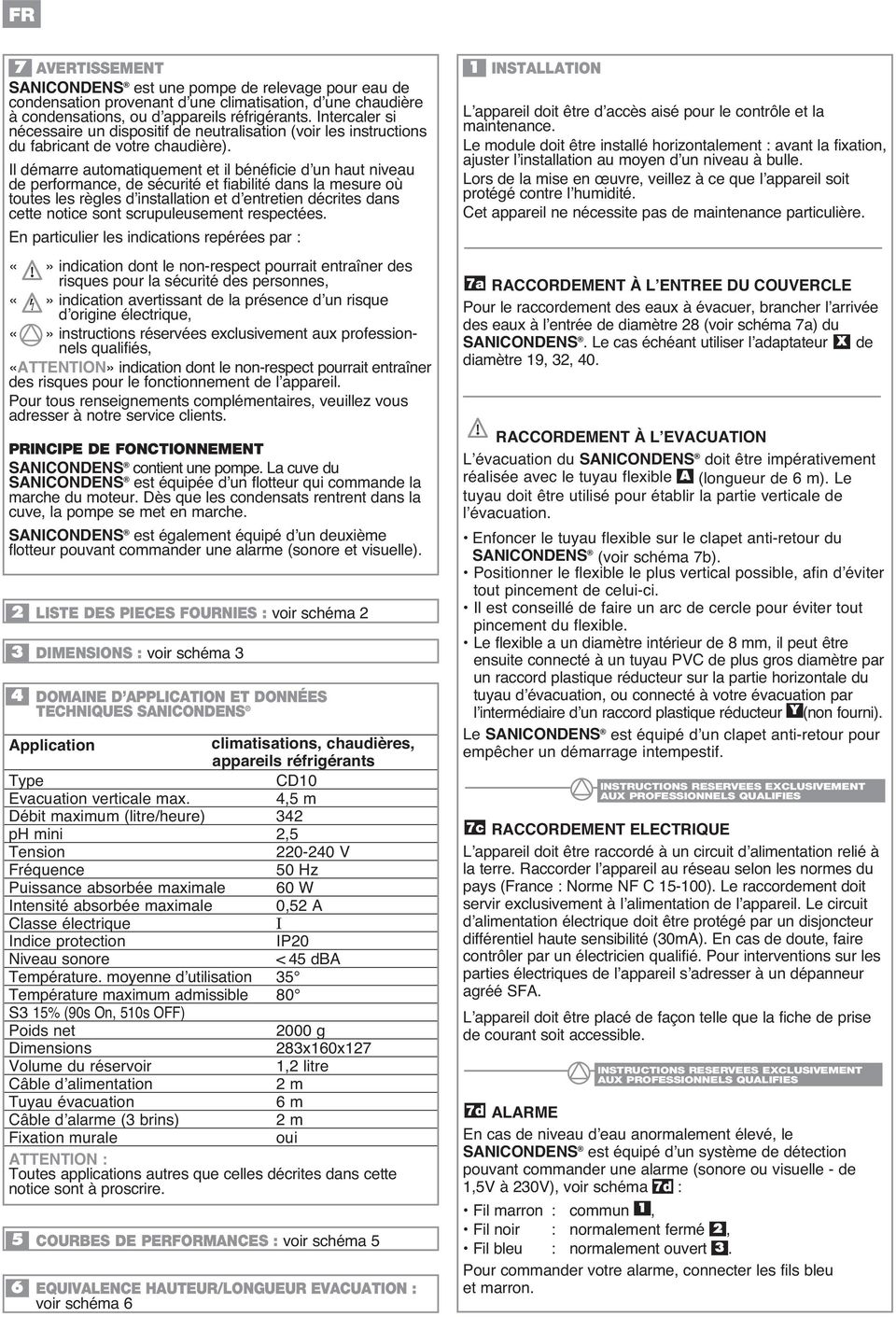 EQUIVALENCE HAUTEUR/LONGUEUR EVACUATION : 1 INSTALLATION 7a SANICONDENS X de SANICONDENS A SANICONDENS Y Le SANICONDENS INSTRUCTIONS