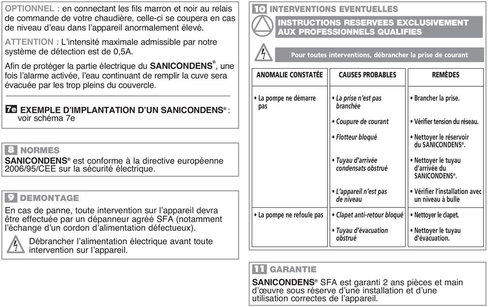 CONSTATÉE Pour toutes interventions, débrancher la prise de courant
