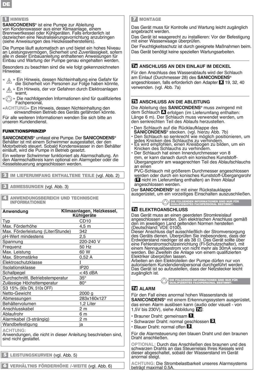 SANICONDENS X 7b SANICONDENS A SANICONDENS an einen Y SANICONDENS DIE FOLGENDEN INFORMATIONEN SIND NUR FÜR
