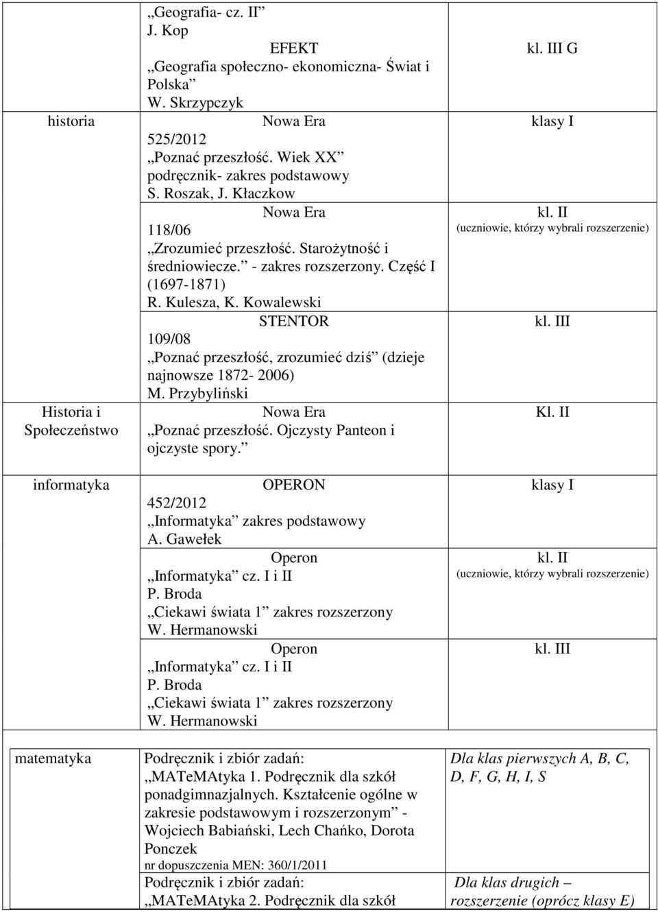 Kowalewski STENTOR 109/08 Poznać przeszłość, zrozumieć dziś (dzieje najnowsze 1872-2006) M. Przybyliński Poznać przeszłość. Ojczysty Panteon i ojczyste spory.