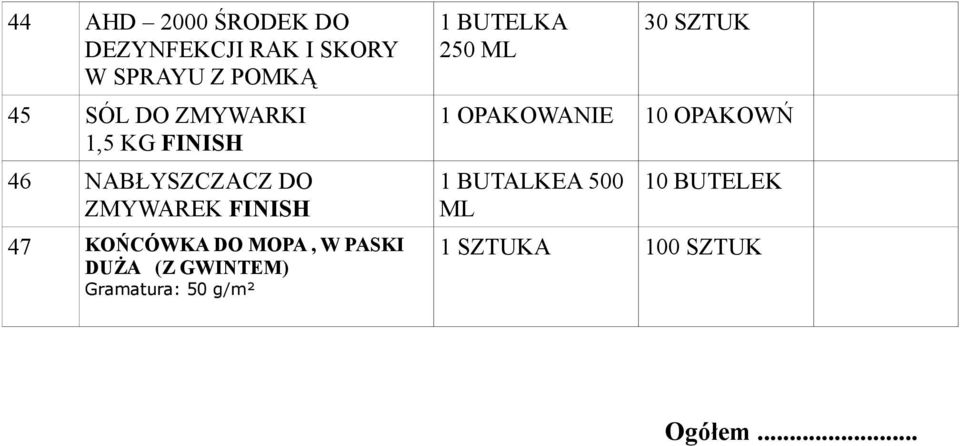 MOPA, W PASKI DUŻA (Z GWINTEM) Gramatura: 50 g/m² 1 BUTELKA 250 ML 30