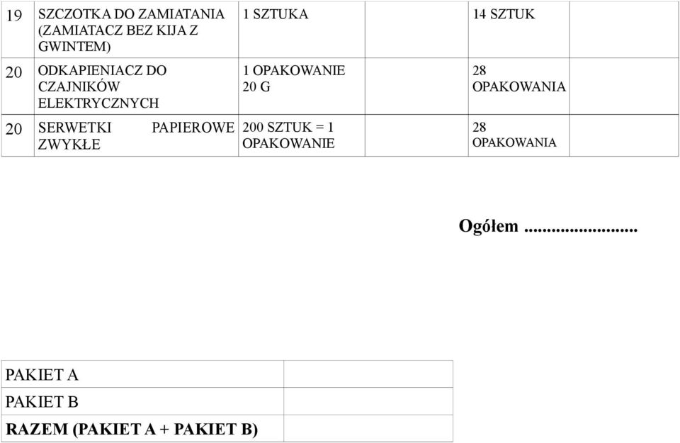 PAPIEROWE ZWYKŁE 1 SZTUKA 14 SZTUK 20 G 200 SZTUK = 1