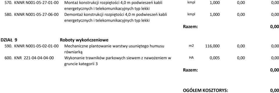 590. KNNR N001-05-02-01-00 Mechaniczne plantowanie warstwy usuniętego humusu równiarką 600.