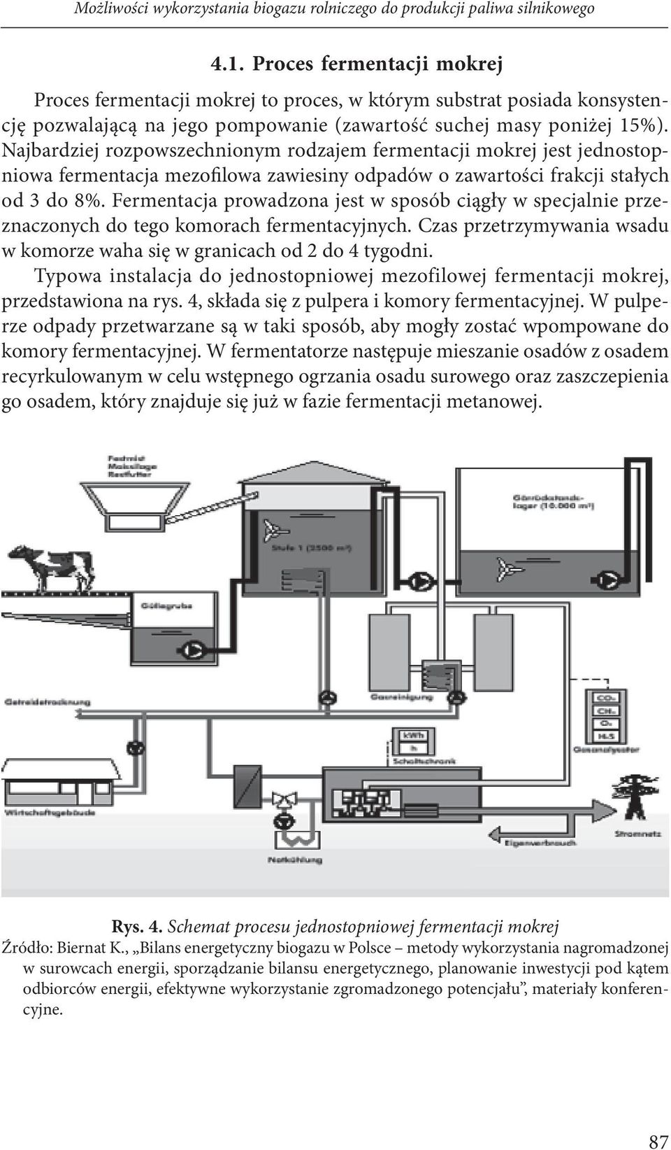 Najbardziej rozpowszechnionym rodzajem fermentacji mokrej jest jednostopniowa fermentacja mezofilowa zawiesiny odpadów o zawartości frakcji stałych od 3 do 8%.