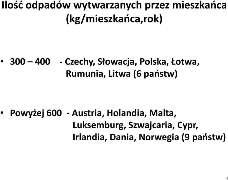 Łotwa, Rumunia, Litwa (6 państw) Powyżej 600 -Austria,
