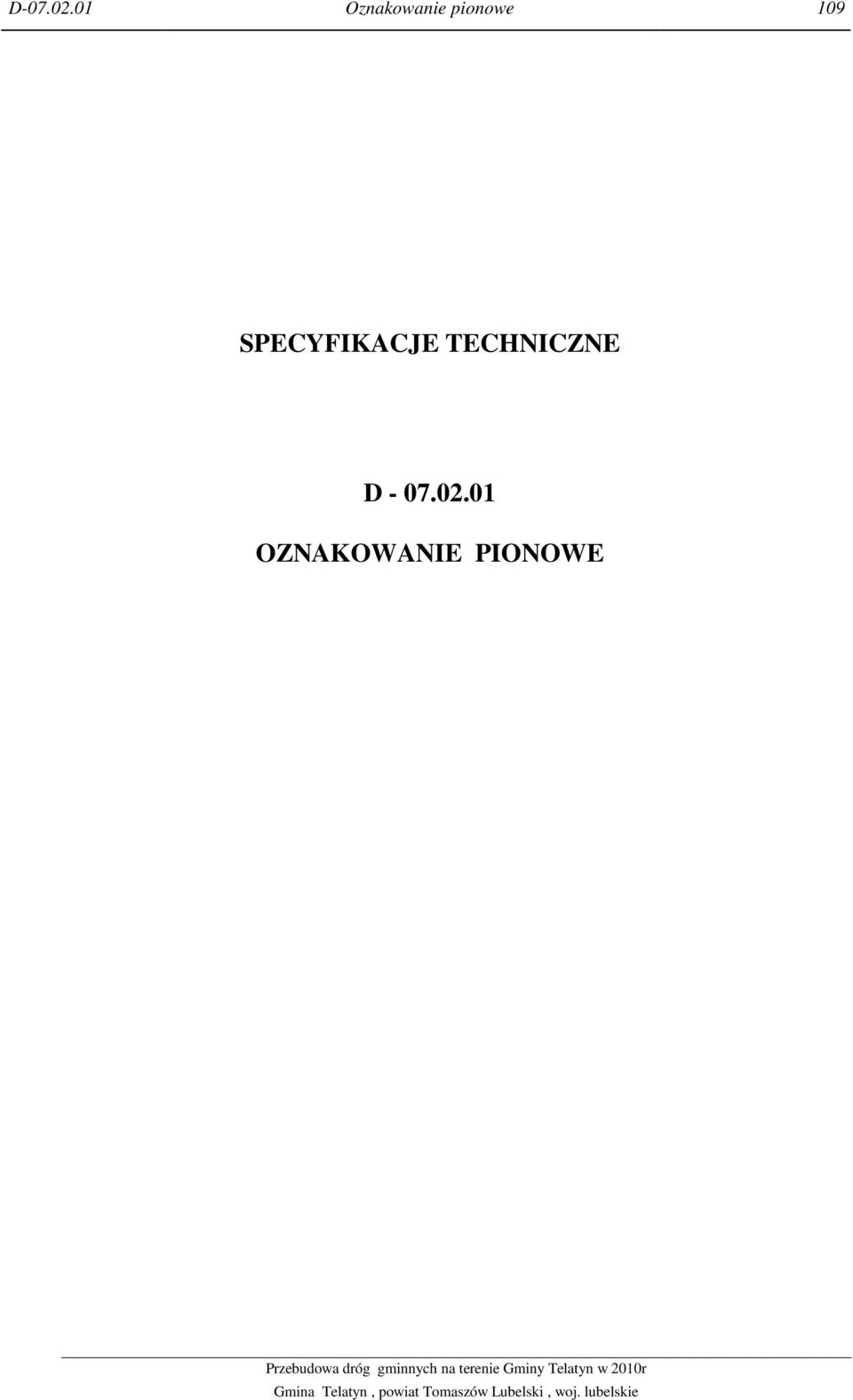109 SPECYFIKACJE