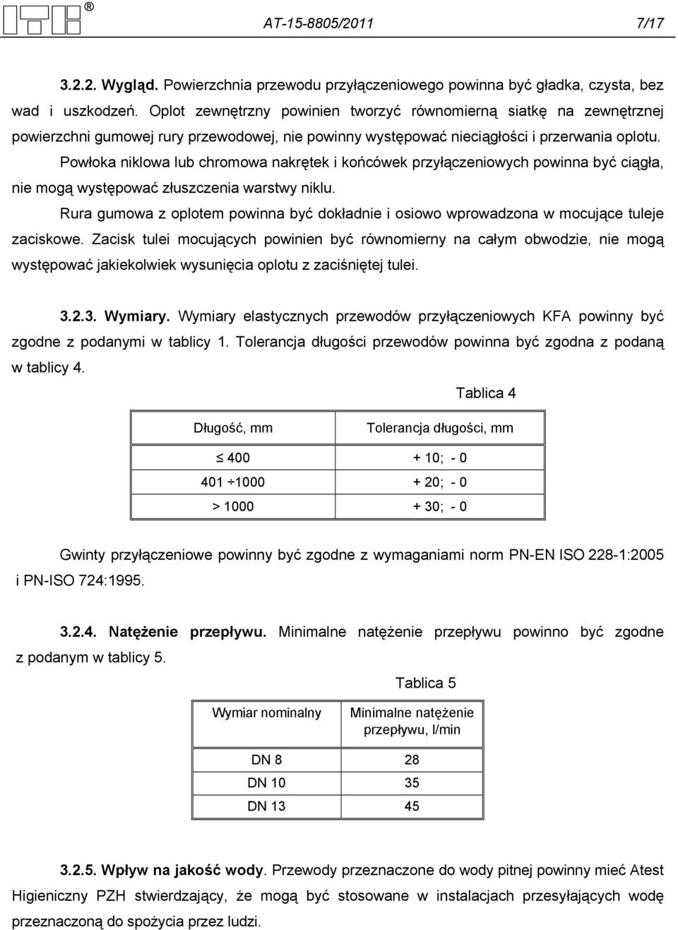 Powłoka niklowa lub chromowa nakrętek i końcówek przyłączeniowych powinna być ciągła, nie mogą występować złuszczenia warstwy niklu.