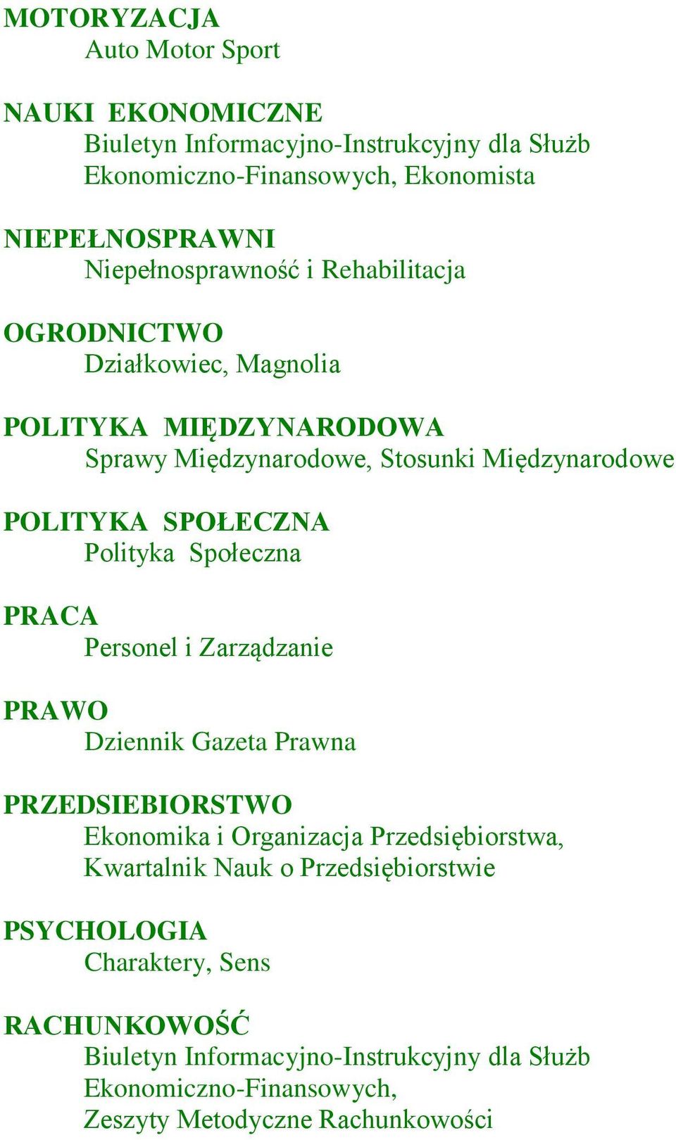 SPOŁECZNA Polityka Społeczna PRACA Personel i Zarządzanie PRAWO Dziennik Gazeta Prawna PRZEDSIEBIORSTWO Ekonomika i Organizacja Przedsiębiorstwa,