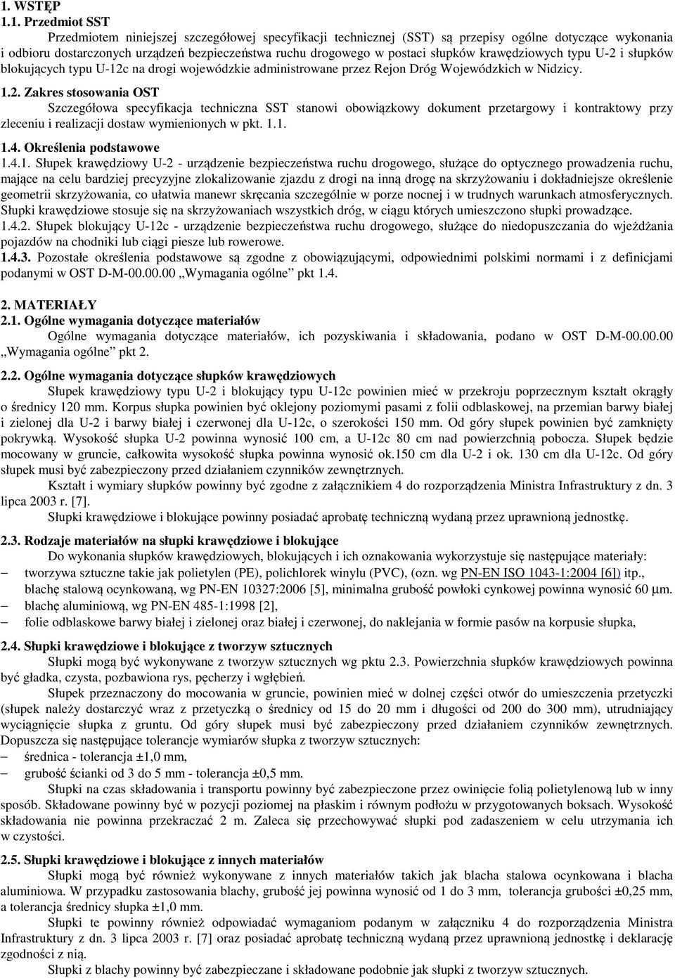 i słupków blokujących typu U-12c