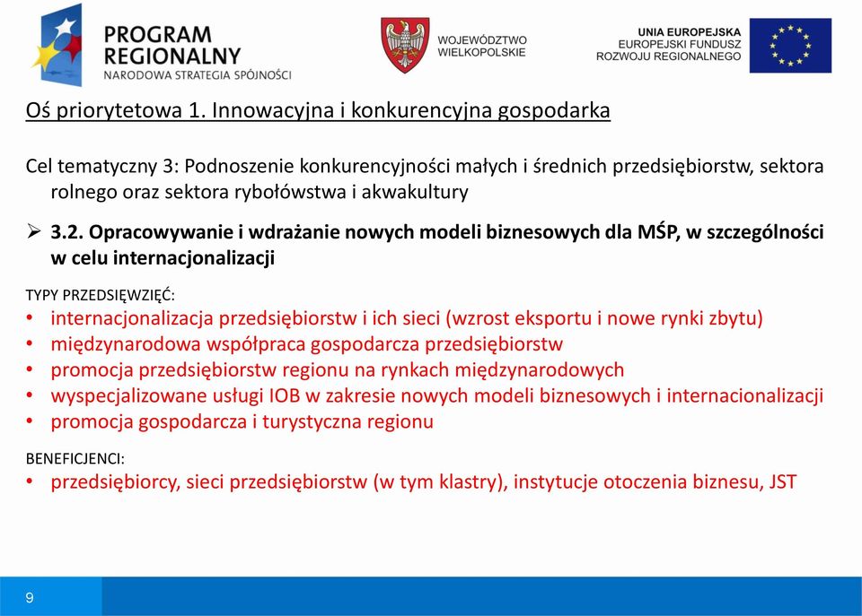 Opracowywanie i wdrażanie nowych modeli biznesowych dla MŚP, w szczególności w celu internacjonalizacji internacjonalizacja przedsiębiorstw i ich sieci (wzrost eksportu i nowe rynki