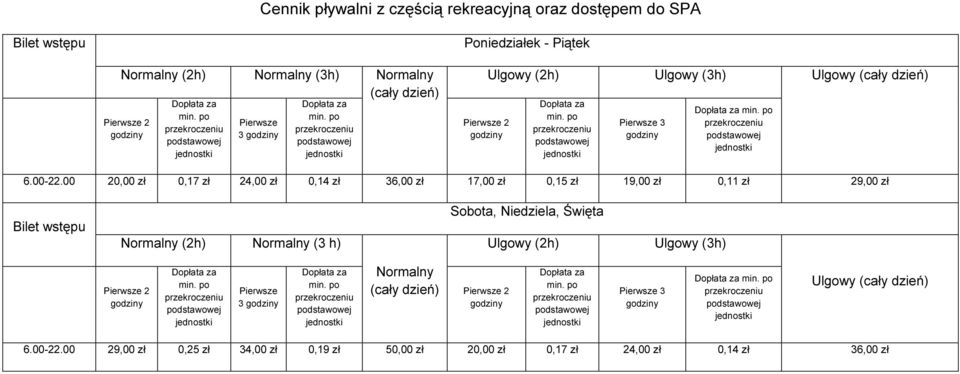 00 20,00 zł 0,17 zł 24,00 zł 0,14 zł 36,00 zł 17,00 zł 0,15 zł 19,00 zł 0,11 zł 29,00 zł Bilet wstępu Sobota, Niedziela, Święta