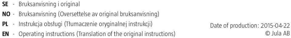 oryginalnej instrukcji) EN - Operating instructions (Translation