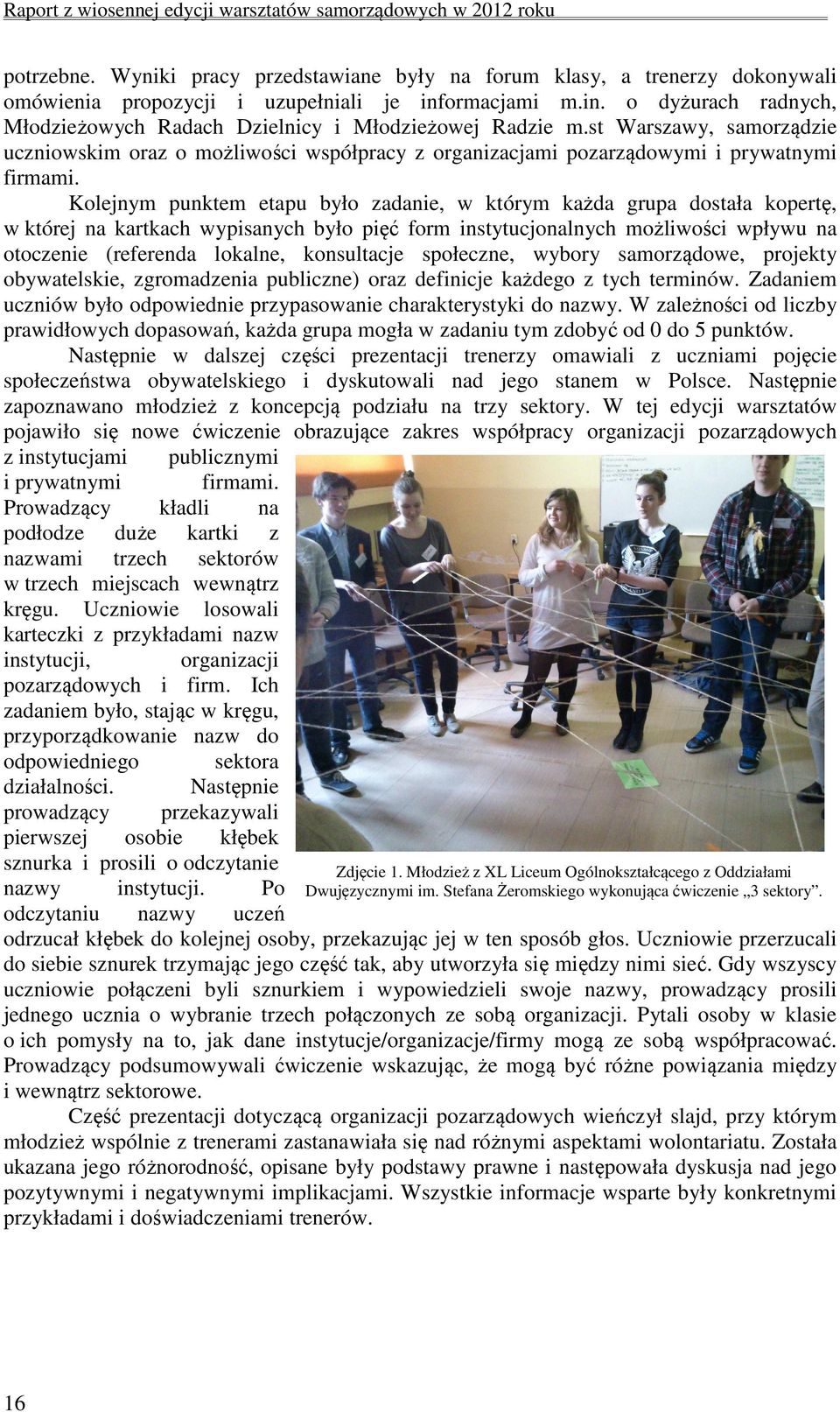 Kolejnym punktem etapu było zadanie, w którym każda grupa dostała kopertę, w której na kartkach wypisanych było pięć form instytucjonalnych możliwości wpływu na otoczenie (referenda lokalne,
