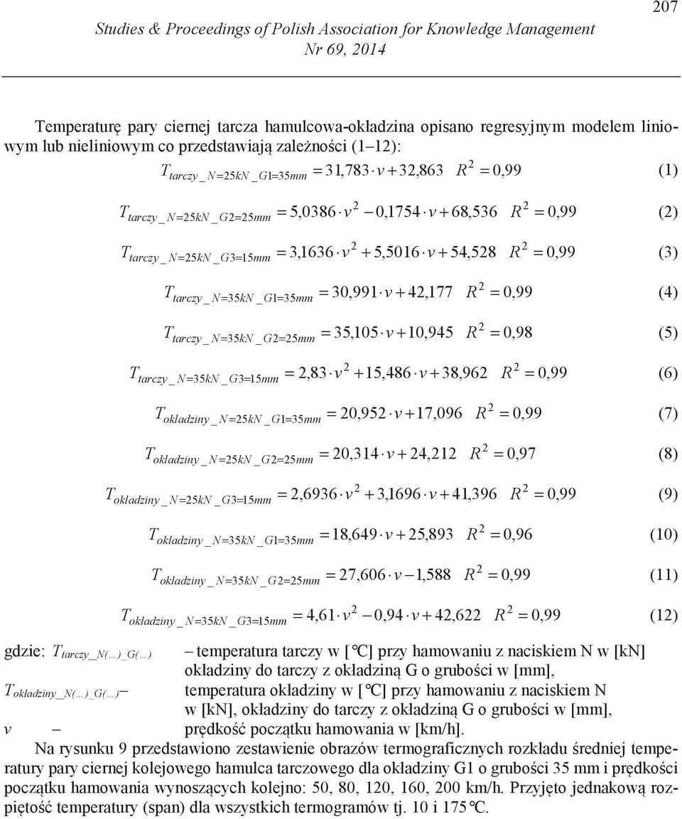 5,5016 v + 54,58 R = 0,99 (3) tarczy _ N= 35kN _ G1= 35mm = 30,991 v + 4,177 R = 0,99 (4) tarczy _ N = 35kN _ G= 5mm = 35,105 v + 10,945 R = 0,98 (5) tarczy _ N = 35kN _ G3= 15mm =,83 v + 15,486 v +
