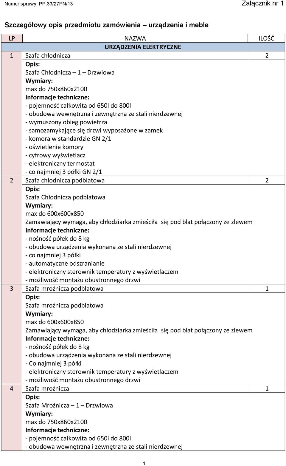 wyświetlacz - elektroniczny termostat - co najmniej 3 półki GN 2/1 2 Szafa chłodnicza podblatowa 2 Szafa Chłodnicza podblatowa max do 600x600x850 Zamawiający wymaga, aby chłodziarka zmieściła się pod