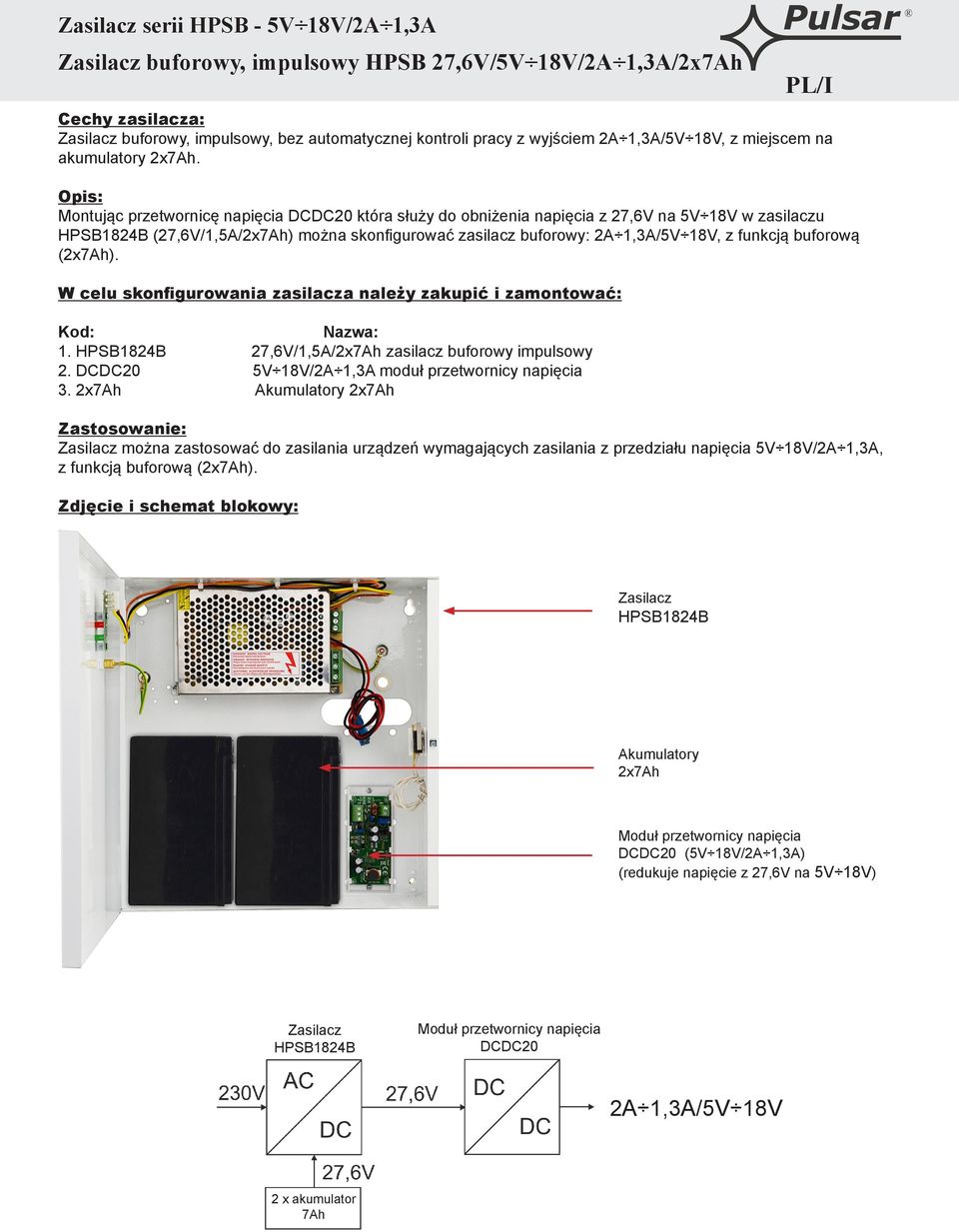 buforową (2x). 1. 27,6V/1,5A/2x zasilacz buforowy impulsowy 2. DCDC20 5V 18V/2A 1,3A moduł przetwornicy napięcia 3.