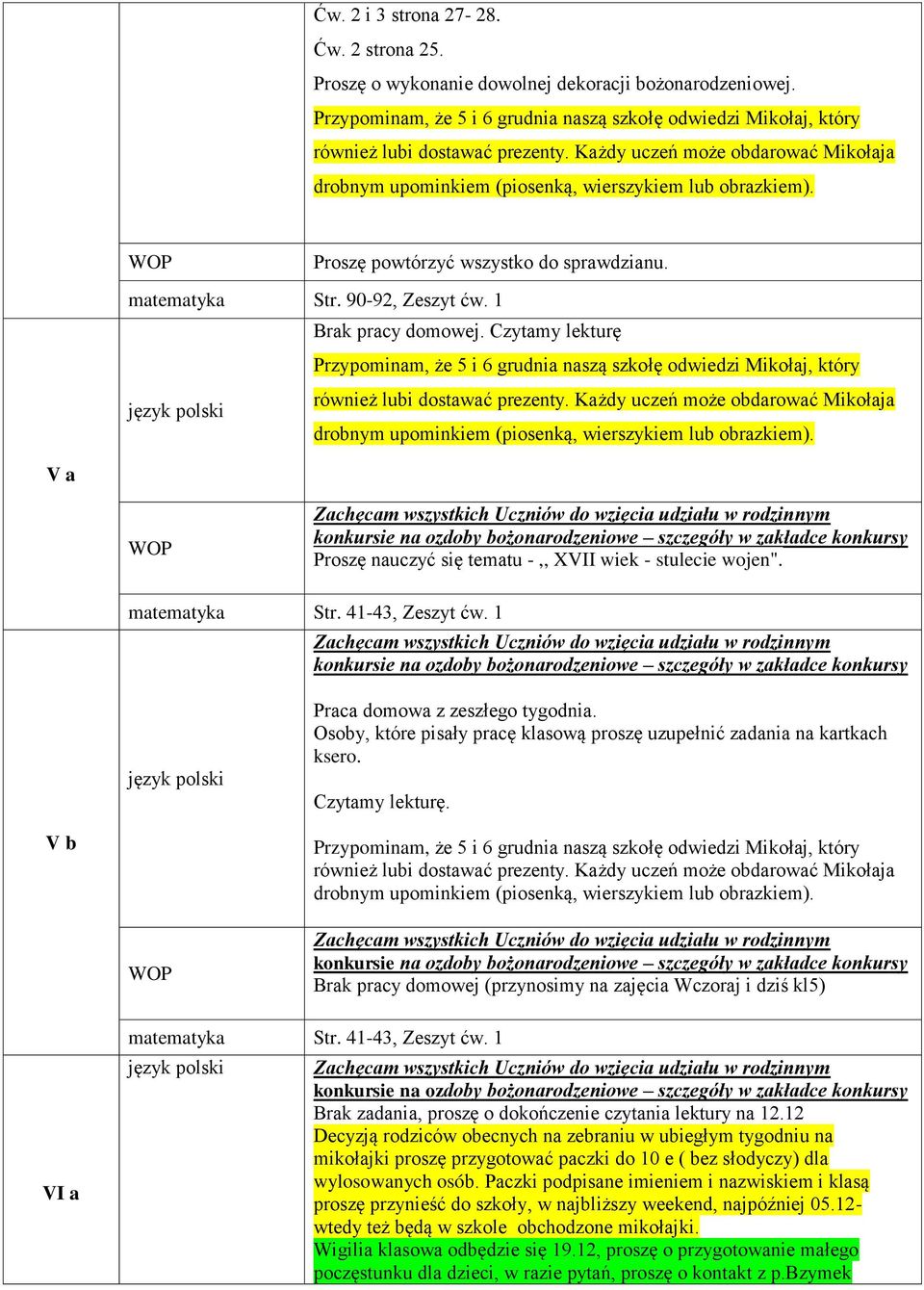 Osoby, które pisały pracę klasową proszę uzupełnić zadania na kartkach ksero. Czytamy lekturę. V b Brak pracy domowej (przynosimy na zajęcia Wczoraj i dziś kl5) VI a Str. 41-43, Zeszyt ćw.