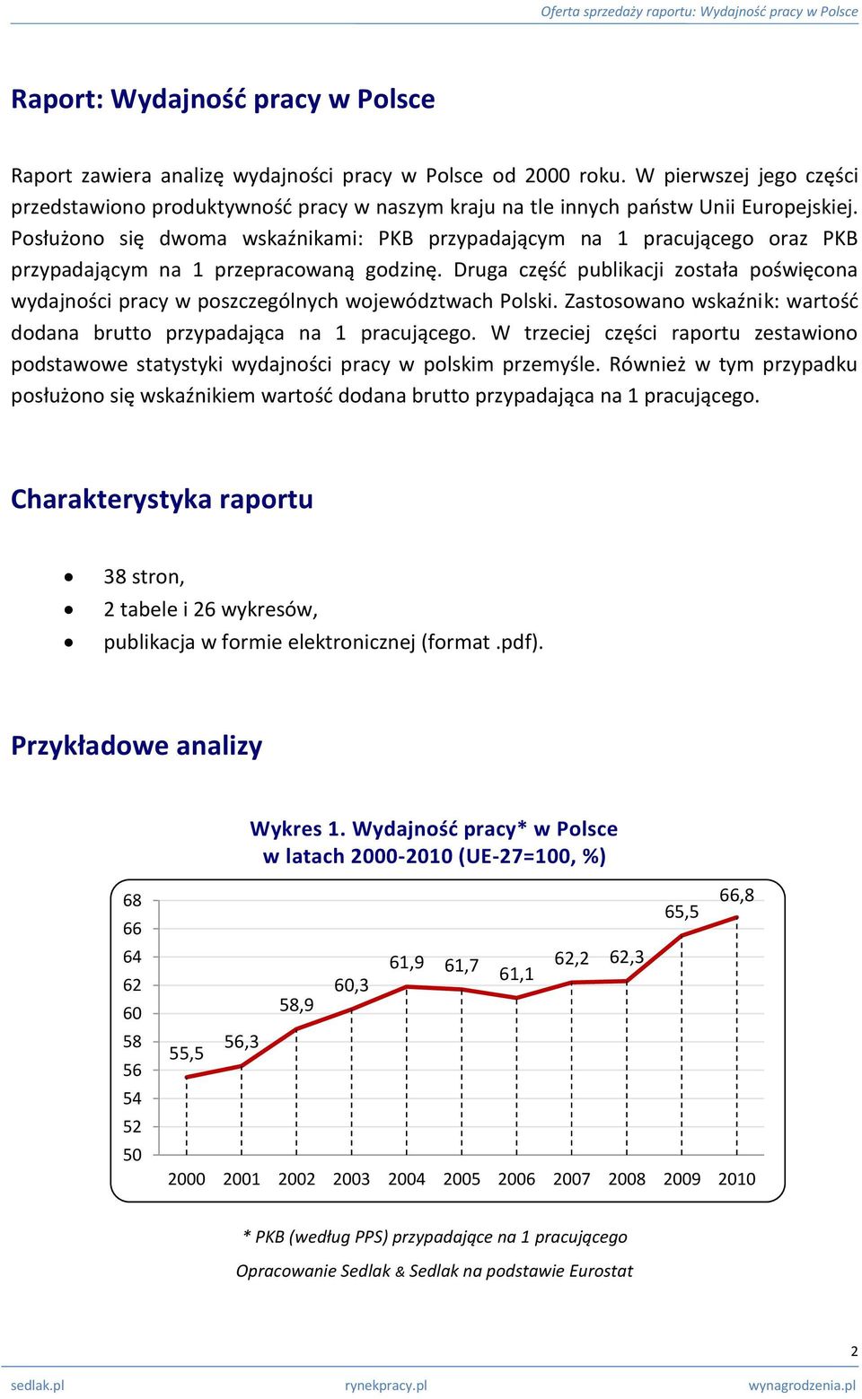 Posłużono się dwoma wskaźnikami: PKB przypadającym na 1 pracującego oraz PKB przypadającym na 1 przepracowaną godzinę.