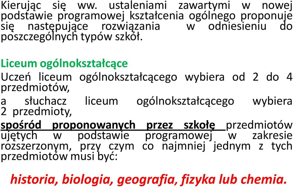 poszczególnych typów szkół.