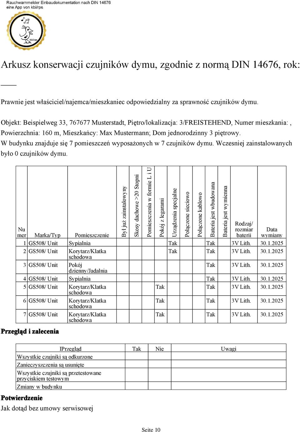 W budynku znajduje się 7 pomieszczeń wyposażonych w 7 czujników dymu. Wczesniej zainstalowanych było 0 czujników dymu.