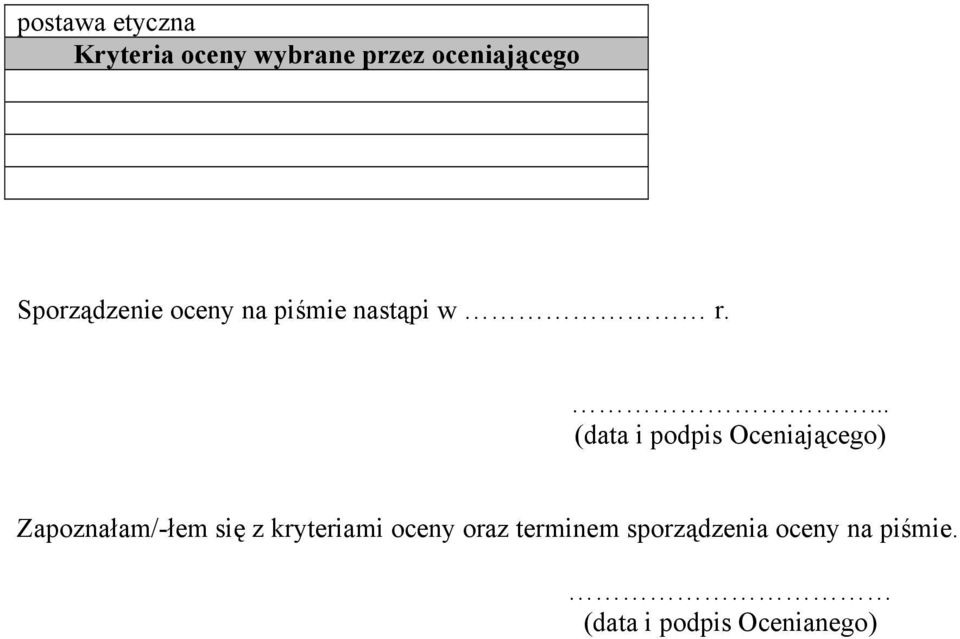 ... (data i podpis Oceniającego) Zapoznałam/-łem się z