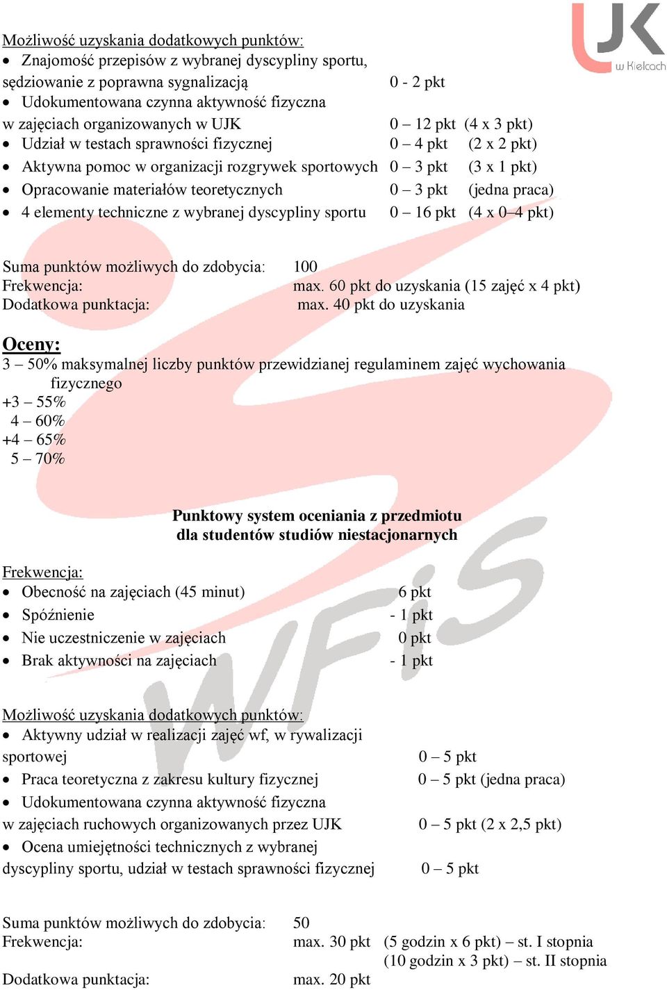 teoretycznych 0 3 pkt (jedna praca) 4 elementy techniczne z wybranej dyscypliny sportu 0 16 pkt (4 x 0 4 pkt) Suma punktów możliwych do zdobycia: 100 max.