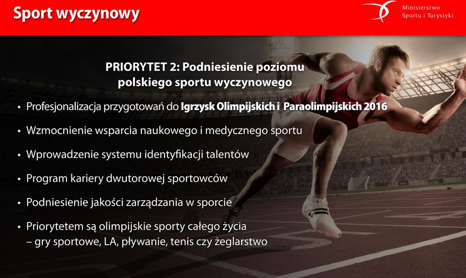 sportu Wprowadzenie systemu identyfikacji talentów Program kariery dwutorowej sportowców Podniesienie