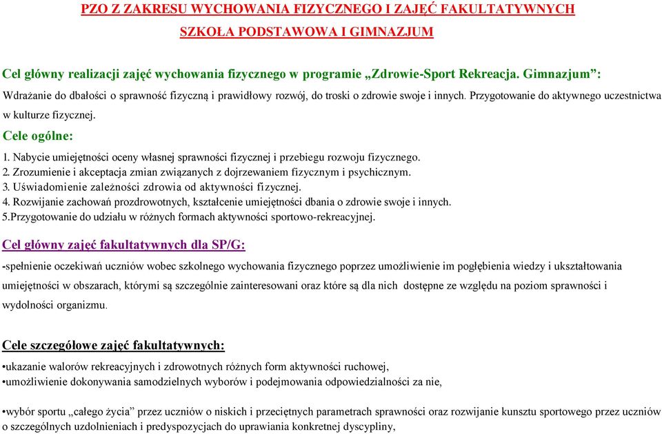 Nabycie umiejętności oceny własnej sprawności fizycznej i przebiegu rozwoju fizycznego. 2. Zrozumienie i akceptacja zmian związanych z dojrzewaniem fizycznym i psychicznym. 3.