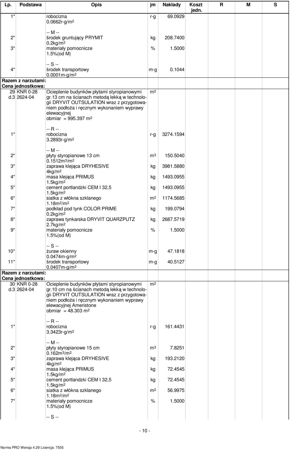5880 kg 1493.0955 kg 1493.0955 1174.5685 kg 199.0794 kg 2687.5719 2* płyty styropianowe 13 cm 0.1512m 3 / 3* zaprawa klejąca DRYHESIVE 4kg/ 4* masa klejąca PRIMUS 1.