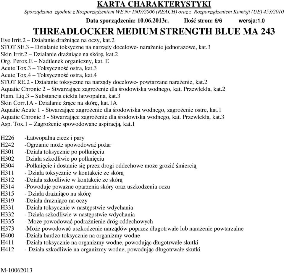 2 - Działanie toksyczne na narządy docelowe- powtarzane narażenie, kat.2 Aquatic Chronic 2 Stwarzające zagrożenie dla środowiska wodnego, kat. Przewlekła, kat.2 Flam. Liq.