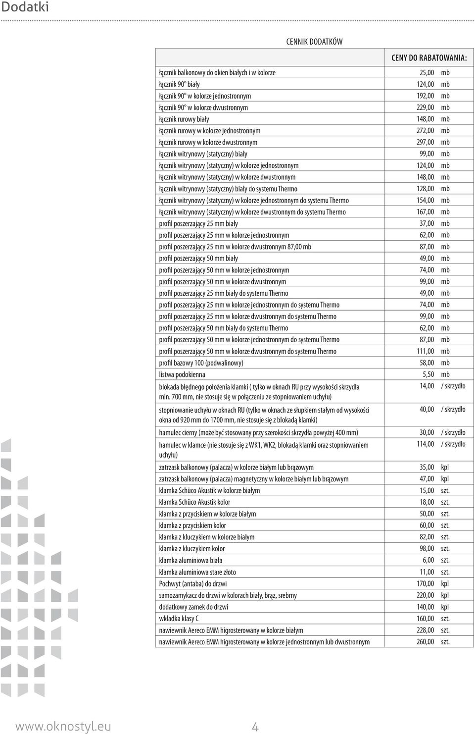 łącznik witrynowy (statyczny) w kolorze jednostronnym 124,00 mb łącznik witrynowy (statyczny) w kolorze dwustronnym 148,00 mb łącznik witrynowy (statyczny) biały do systemu Thermo 128,00 mb łącznik