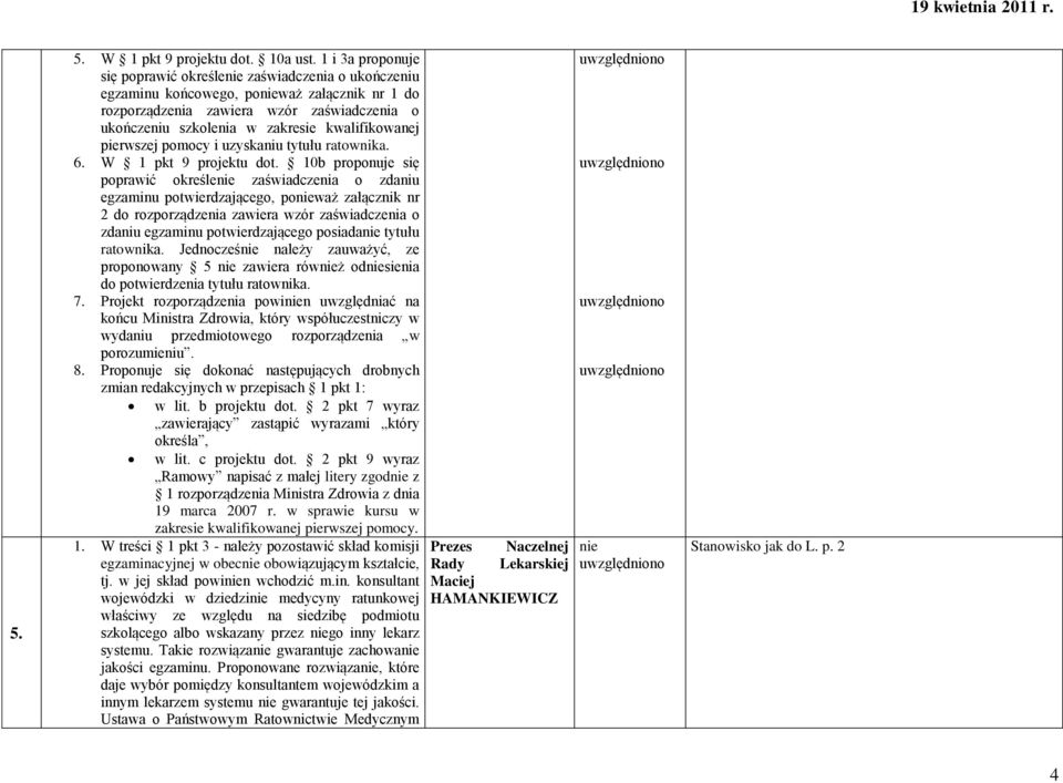 pierwszej pomocy i uzyskaniu tytułu ratownika. 6. W 1 pkt 9 projektu dot.