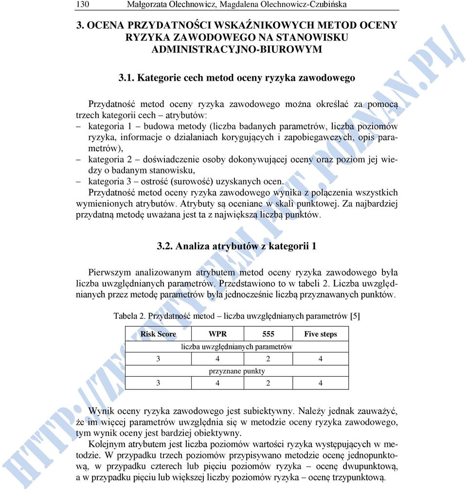 informacje o działaniach korygujących i zapobiegawczych, opis parametrów), kategoria 2 doświadczenie osoby dokonywującej oceny oraz poziom jej wiedzy o badanym stanowisku, kategoria 3 ostrość