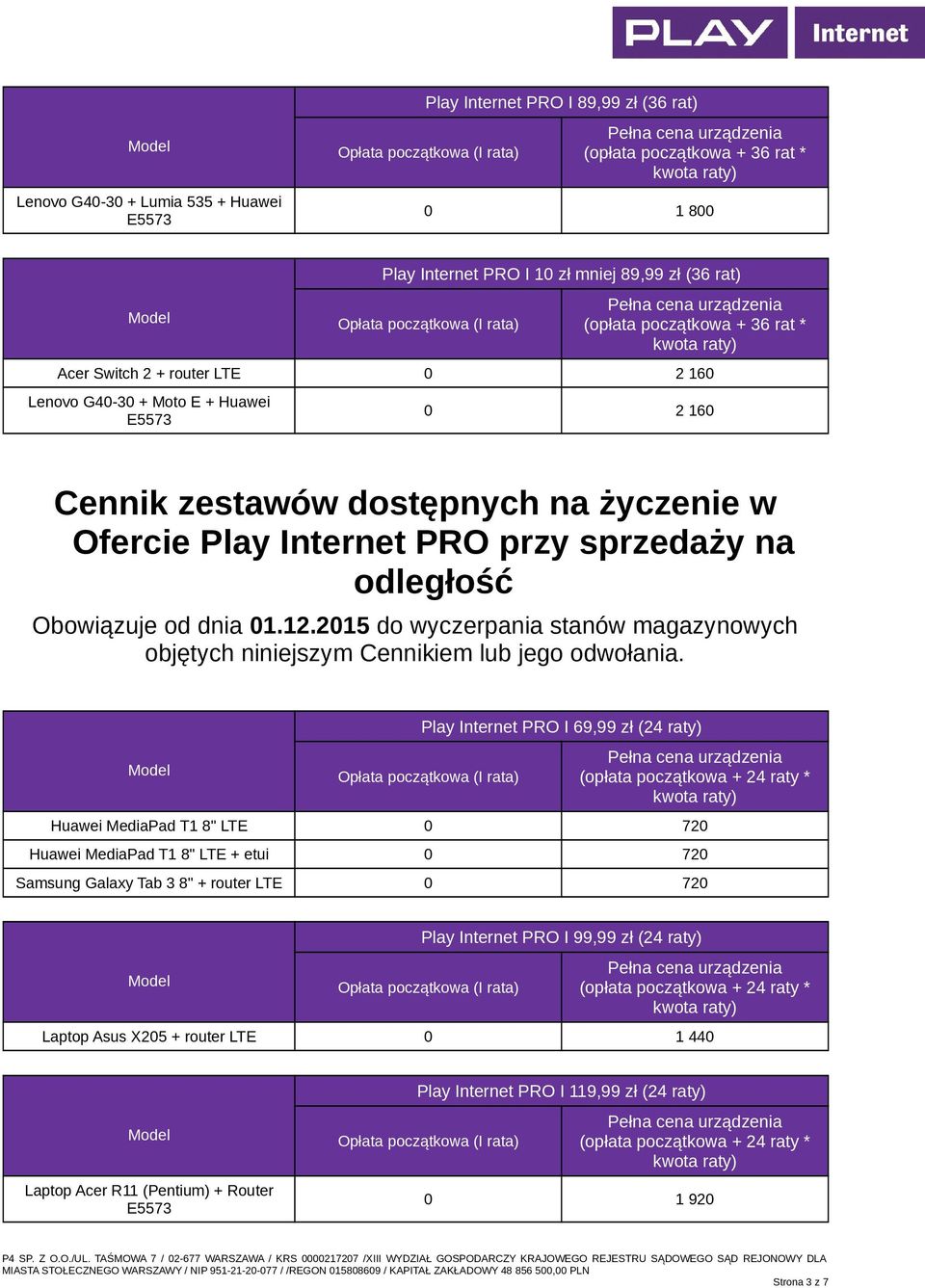 2015 do wyczerpania stanów magazynowych objętych niniejszym Cennikiem lub jego odwołania.