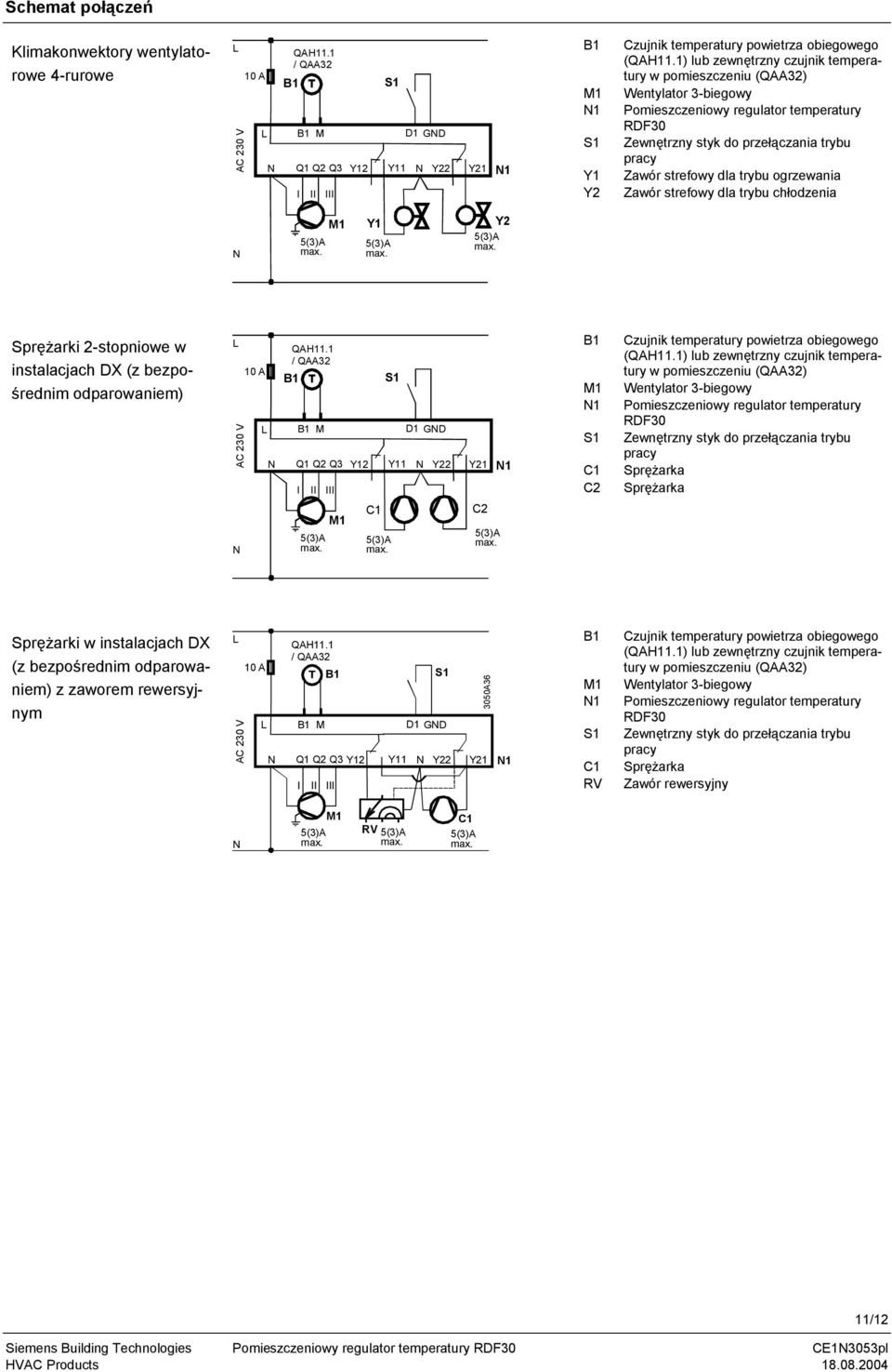 ogrzewania Zawór strefowy dla trybu chłodzenia N M Y Y2 Sprężarki 2-stopniowe w instalacjach DX (z bezpośrednim odparowaniem) L AC 230 V N 0 A QAH.