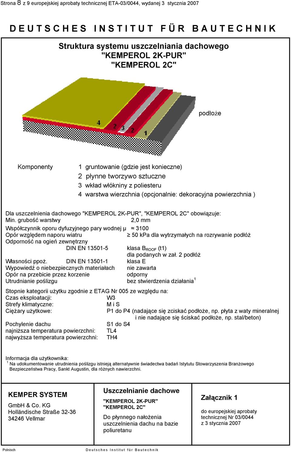 uszczelnienia dachowego "KEMPEROL 2K-PUR", obowiązuje: Min.