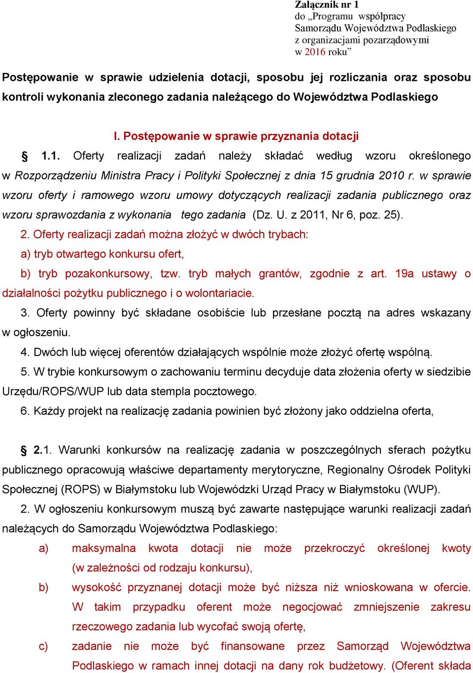 1. Oferty realizacji zadań należy składać według wzoru określonego w Rozporządzeniu Ministra Pracy i Polityki Społecznej z dnia 15 grudnia 2010 r.