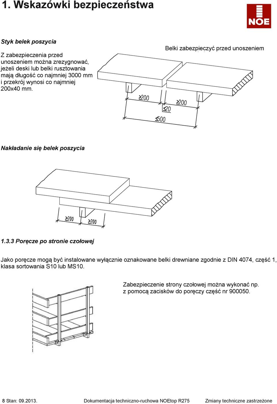 00 mm i przekrój wynosi co najmniej 200x40 mm. Belki zabezpieczyć przed unoszeniem Nakładanie się belek poszycia 1.3.