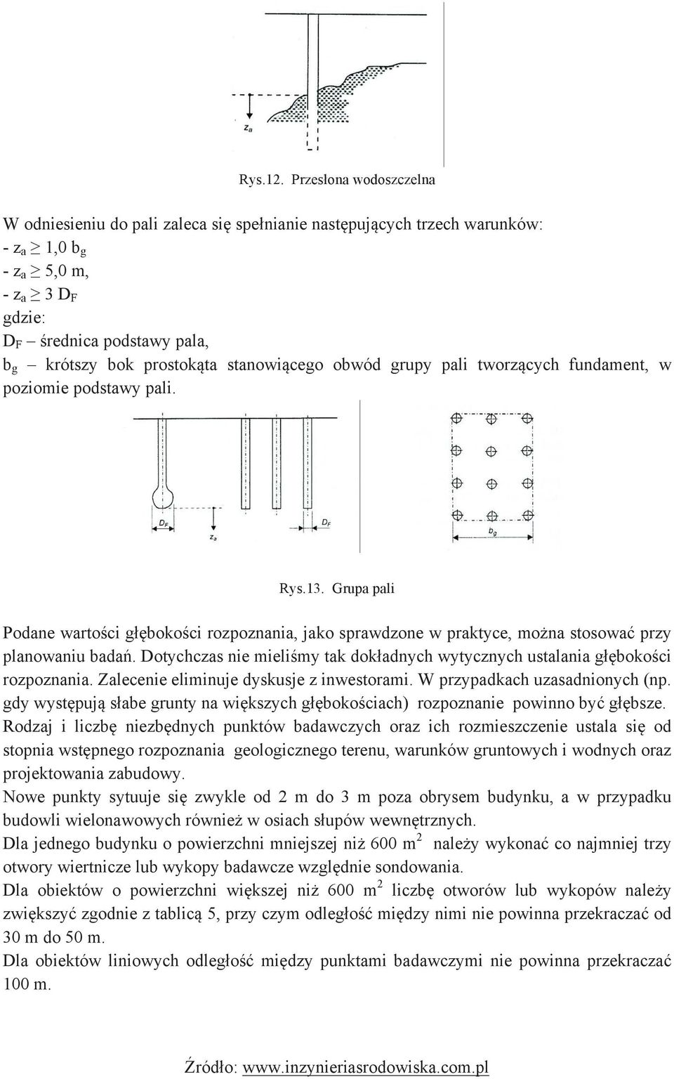 stanowiącego obwód grupy pali tworzących fundament, w poziomie podstawy pali. Rys.13.