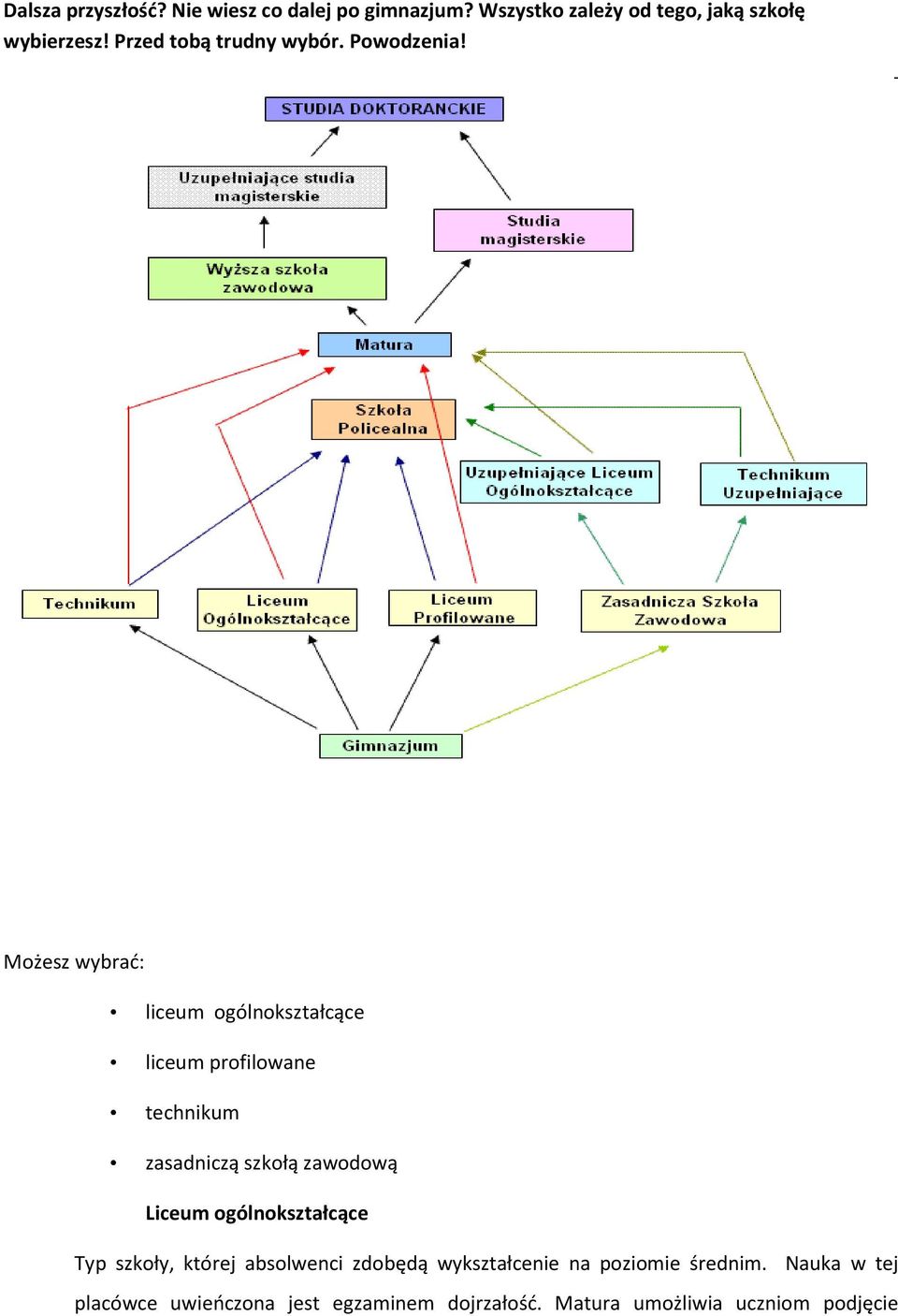 Możesz wybrać: liceum ogólnokształcące liceum profilowane technikum zasadniczą szkołą zawodową Liceum