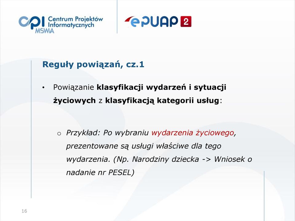 klasyfikacją kategorii usług: o Przykład: Po wybraniu wydarzenia