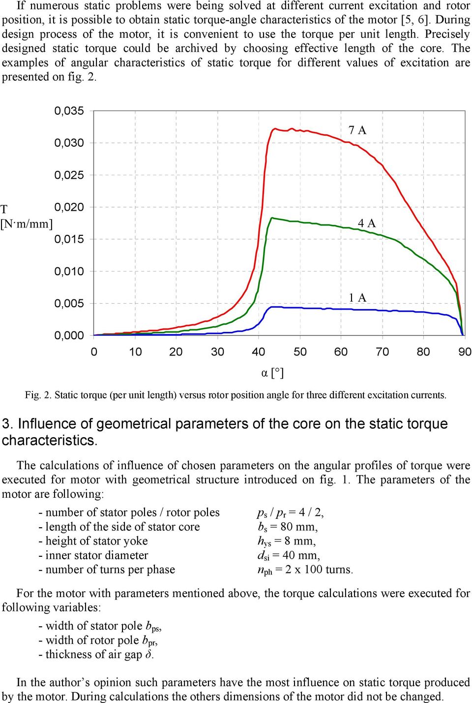 The examples of angular characteristics of static torque for different values of excitation are presented on fig. 2.