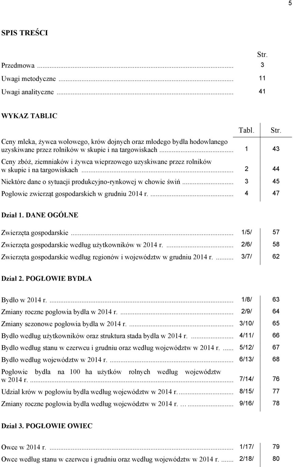 .. 1 43 Ceny zbóż, ziemniaków i żywca wieprzowego uzyskiwane przez rolników w skupie i na targowiskach... 2 44 Niektóre dane o sytuacji produkcyjno-rynkowej w chowie świń.